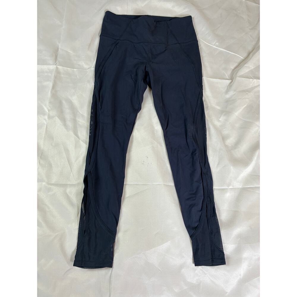 Athleta Womens Size S Navy Leggings Mesh Calf Panels Athletic Stretch